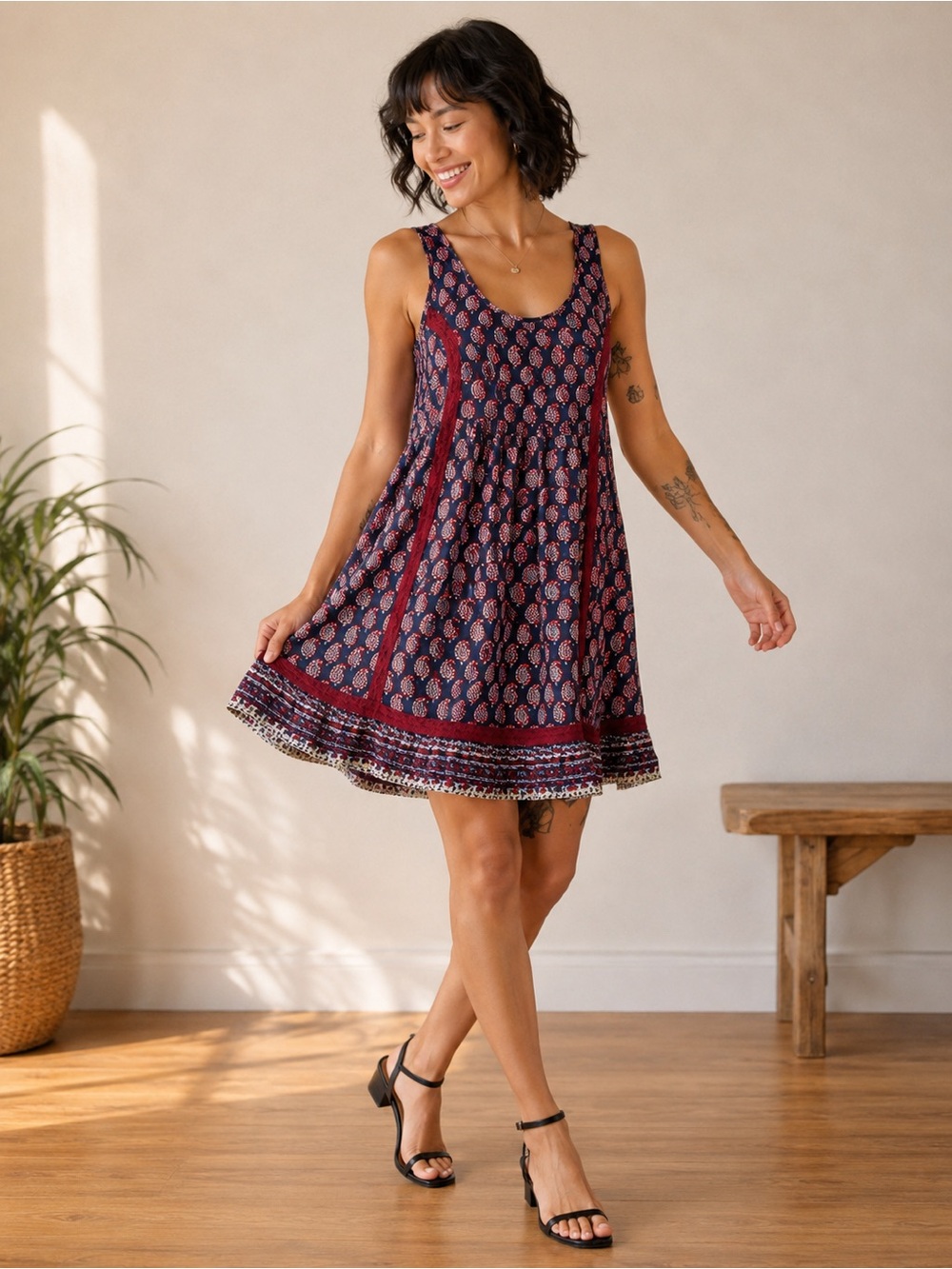 NWT House of Harlow 1960 Navy Paisley Print Sleeveless Mini Dress